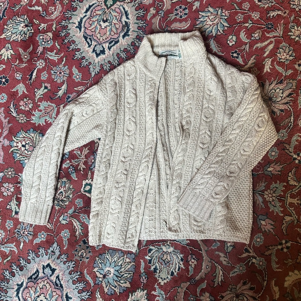 Aran fishermen wool sweater zip up